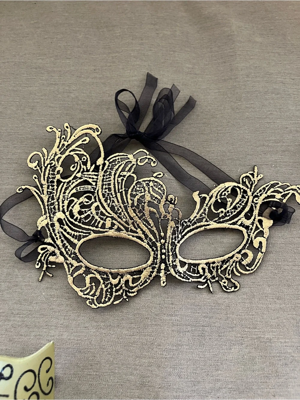 Gold & Black Venetian Lace Face Mask - Elegant Women's Costume Mask—Set of 2